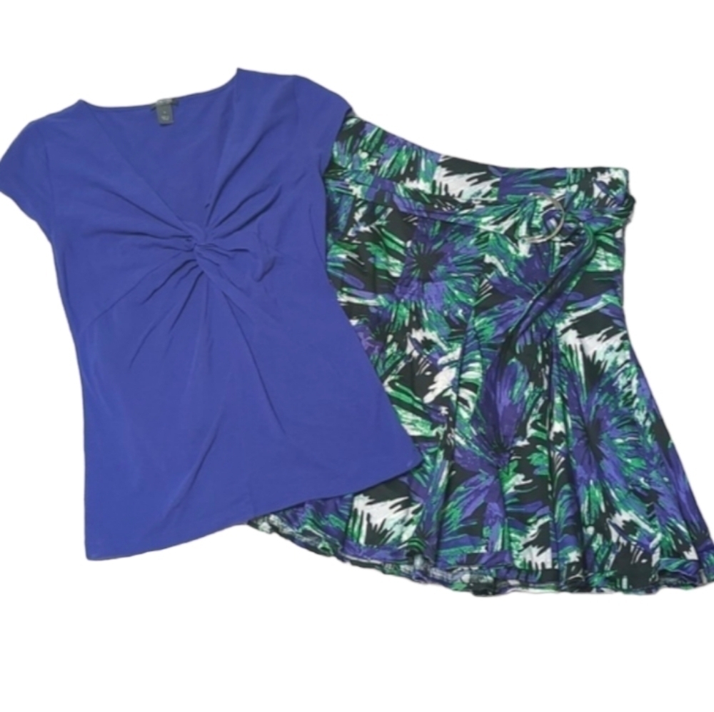 Kenneth Cole Reaction Womens Skirt Shirt‎ Set Outfit Floral Vintage Y2K Small 6